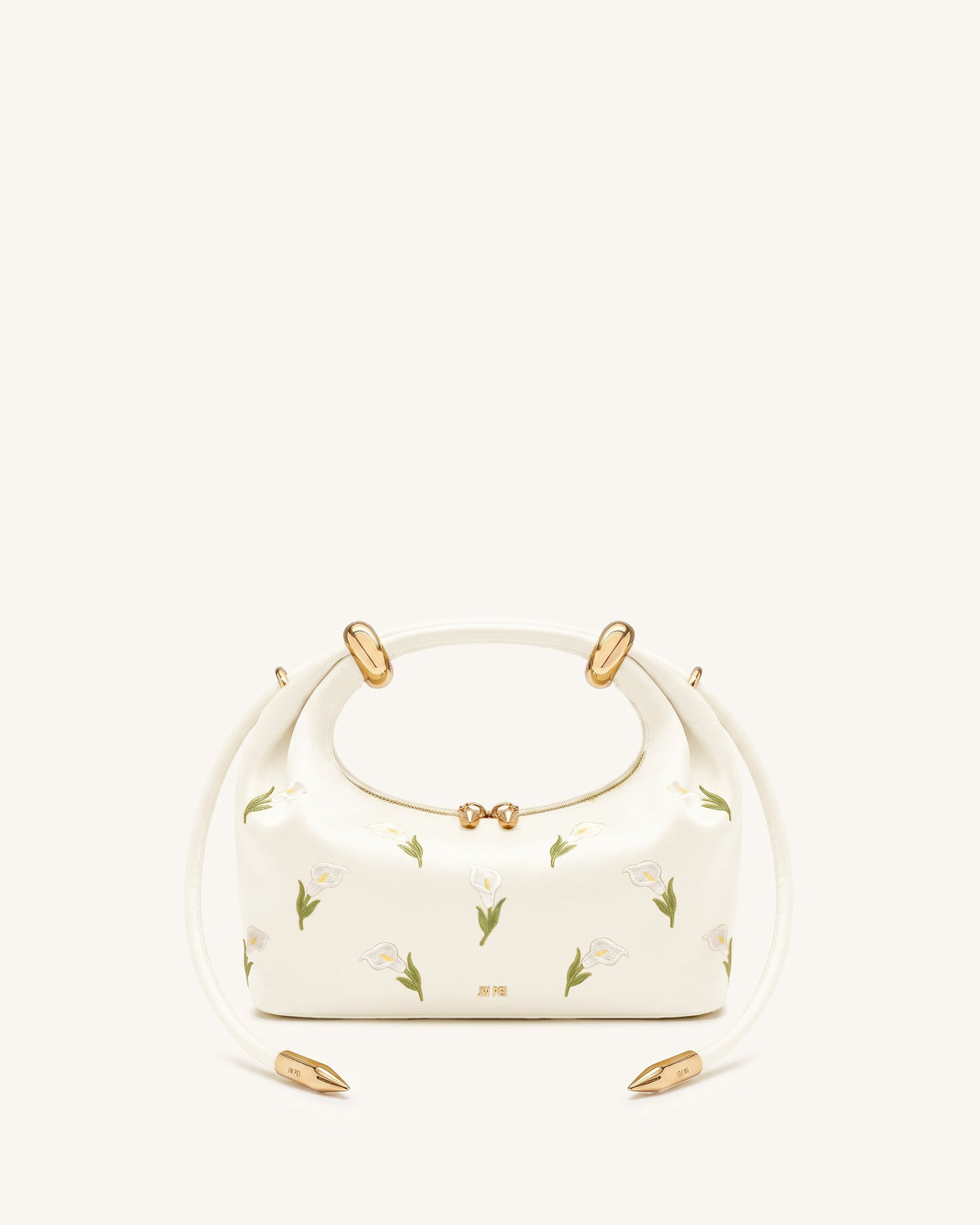 Ellie Satin Finish Embroidered Metal Ring Embellished Top Handle Bag - | JW PEI