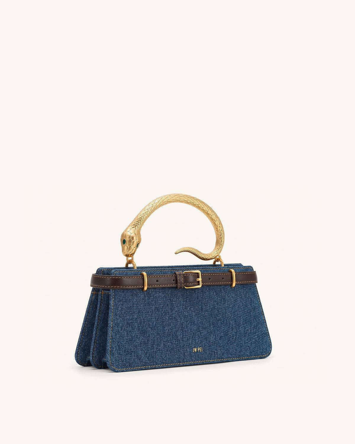 Elena Snake Handle Top Handle Bag - Dark Blue Denim | JW PEI