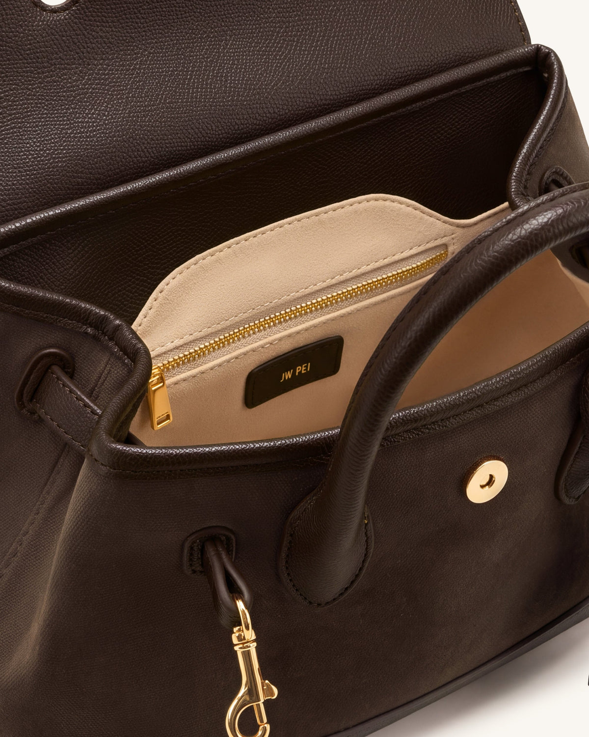 Alina Belted Satchel Bag - Dark Brown Canvas | JW PEI