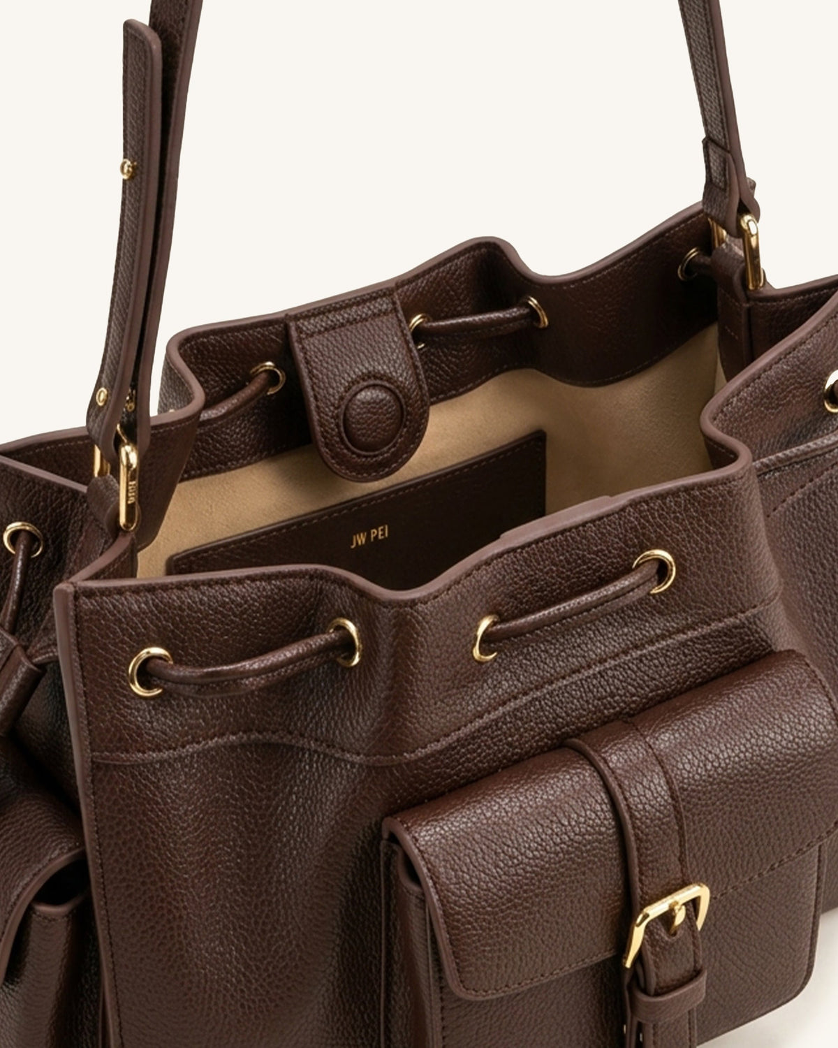 Harper Drawstring Shoulder Bag - Brown | JW PEI