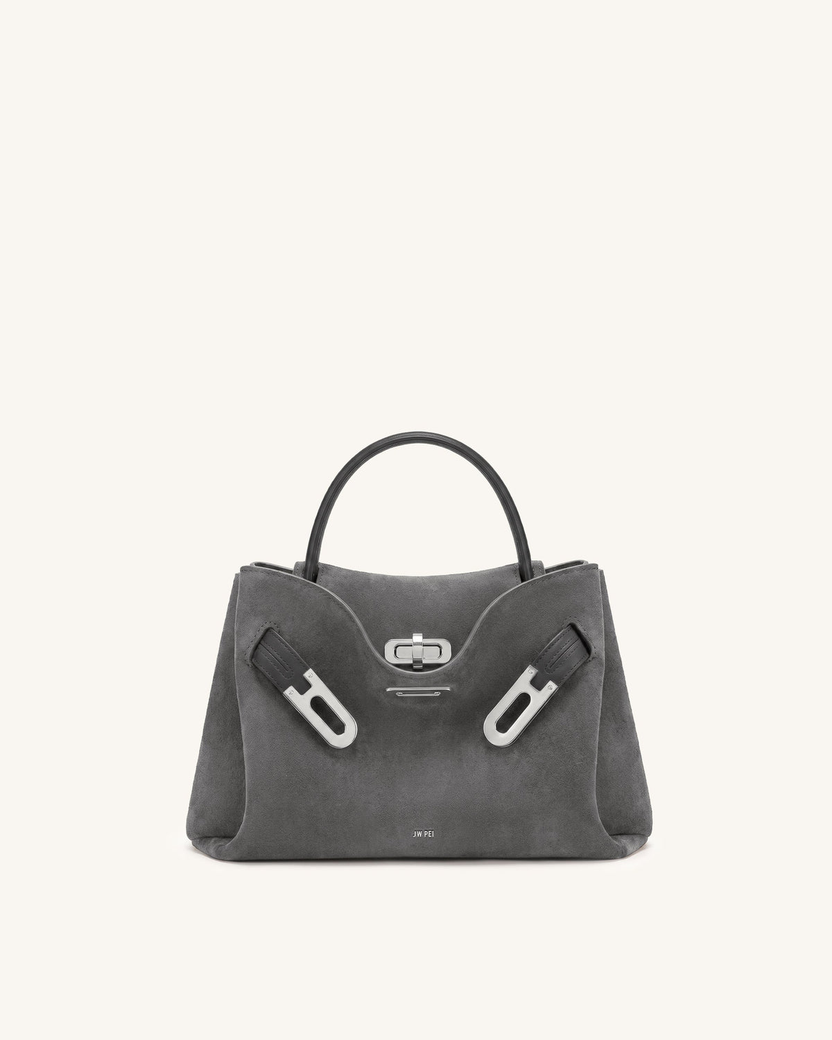 Rhea Small Faux Suede Double Buckle Shoulder Bag - Smoke Grey | JW PEI