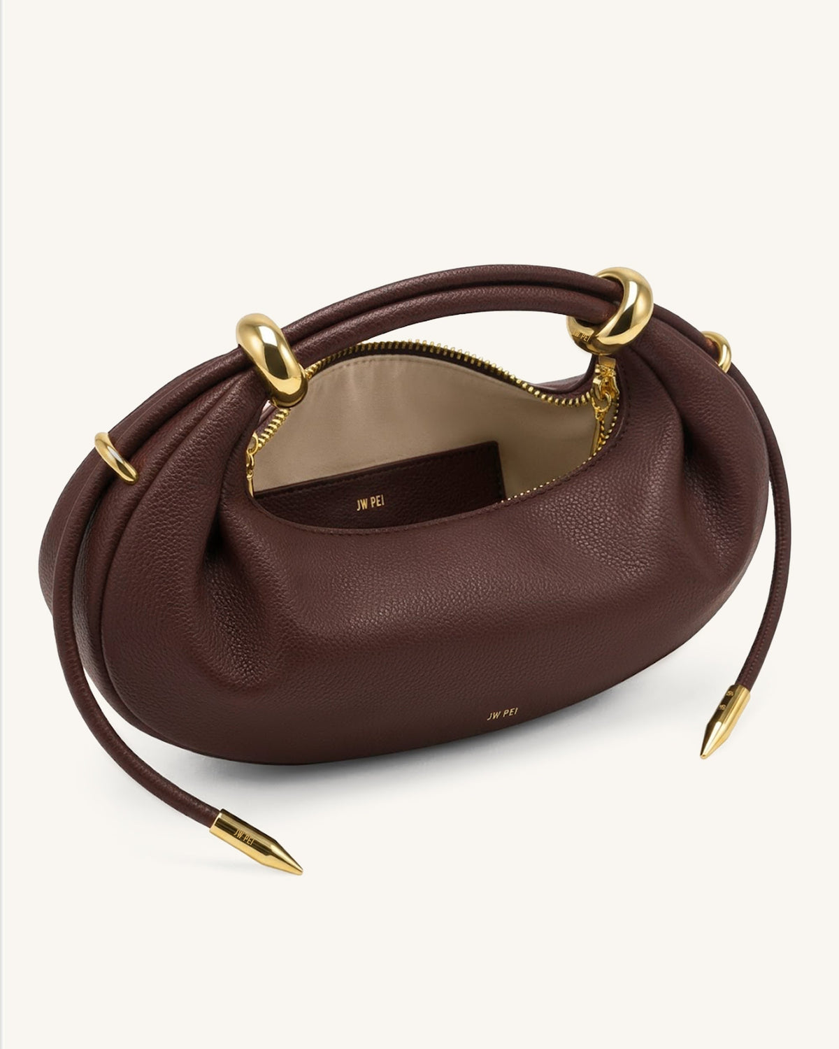 Ellie Metal Ring Embellished Crescent Top Handle Bag - Dark Brown | JW PEI