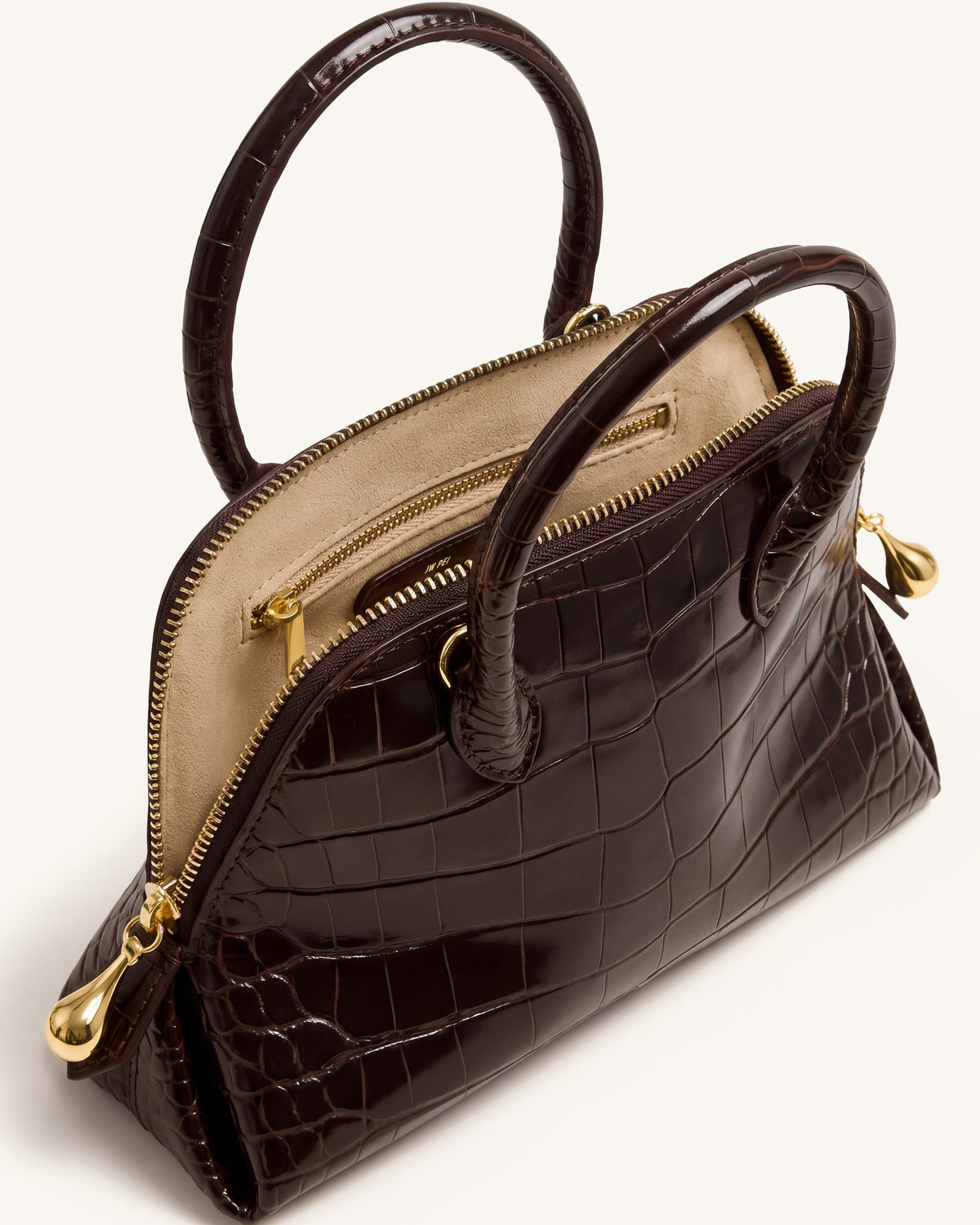 Nerina Structured Top Handle Bag - Dark Brown Croc | JW PEI