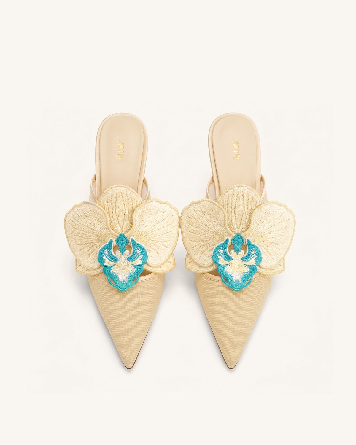 Sofia Orchid Sphere Heel Mules - Beige | JW PEI
