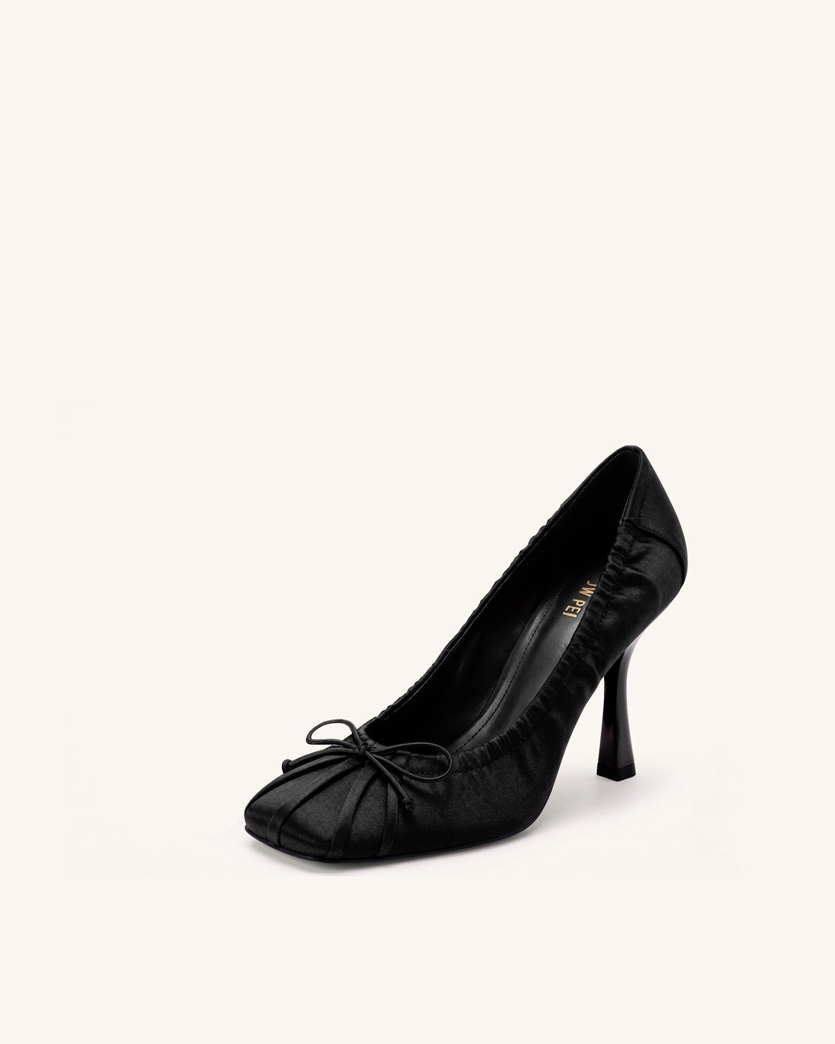 Solenne Satin Bow Ruched Pumps - Black | JW PEI