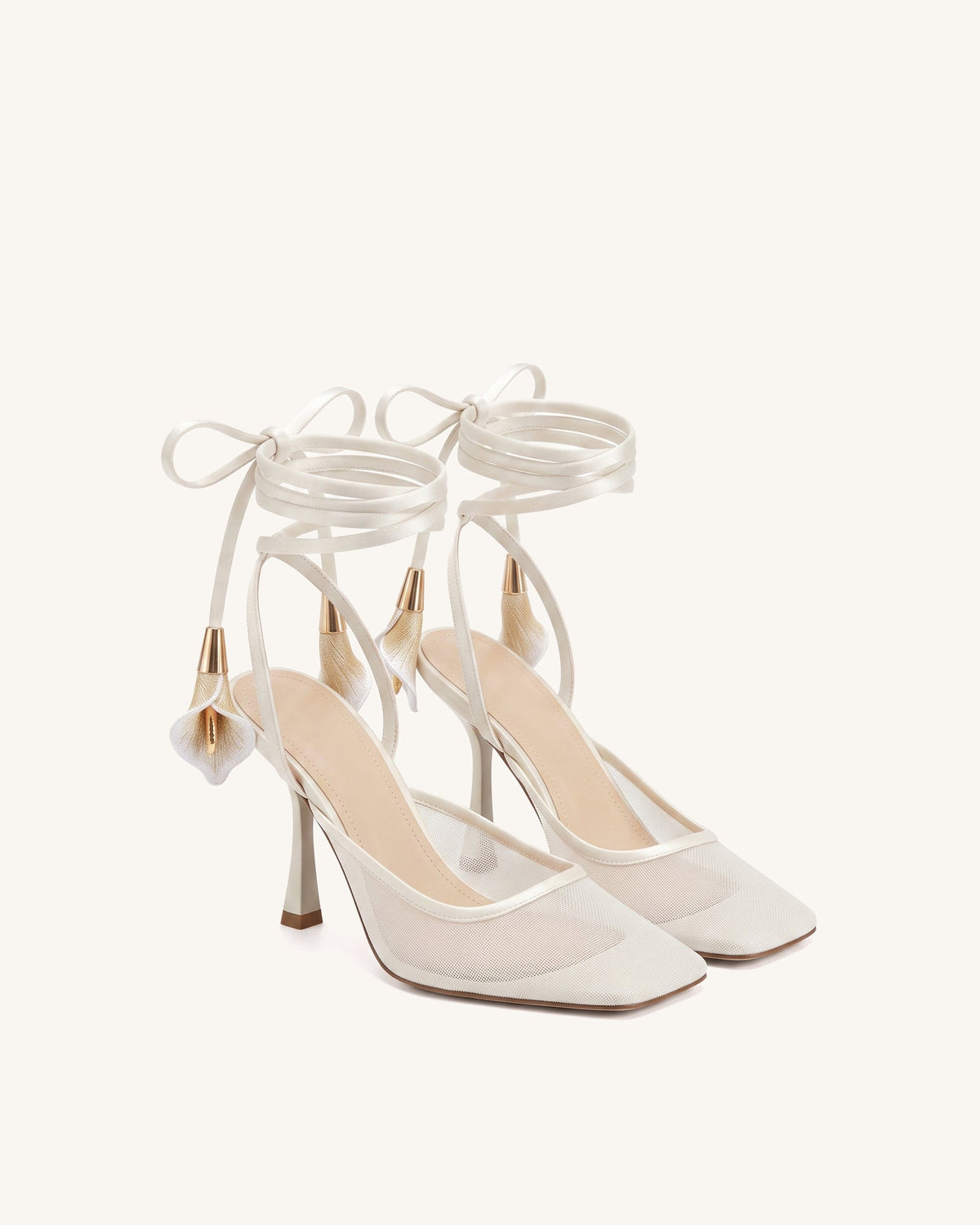 Astrid Calla Lily Lace-Up Mesh Pumps - Beige | JW PEI