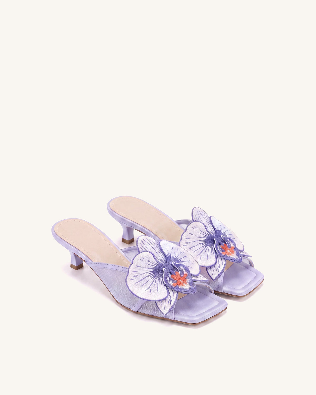 Serena Oversized Orchid Embroidered Mules - Purple | JW PEI