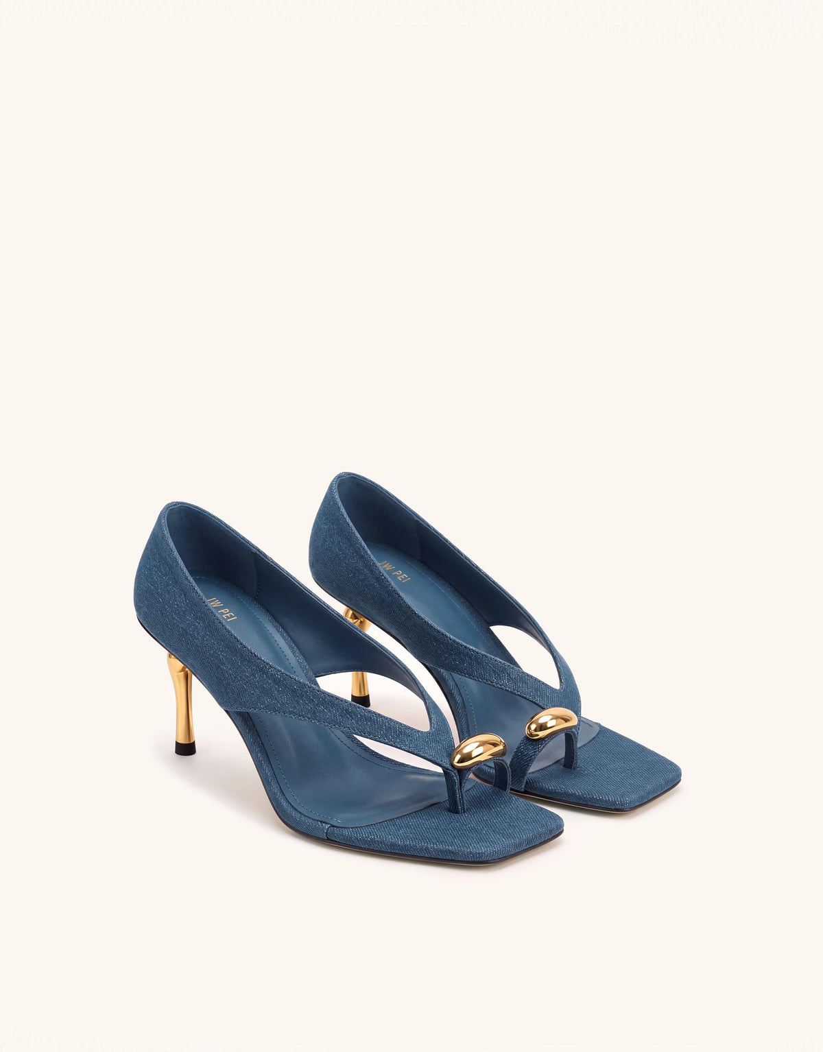 Noemi Wide Strap Square-Toe Metal Accent Sandals - Denim Blue | JW PEI