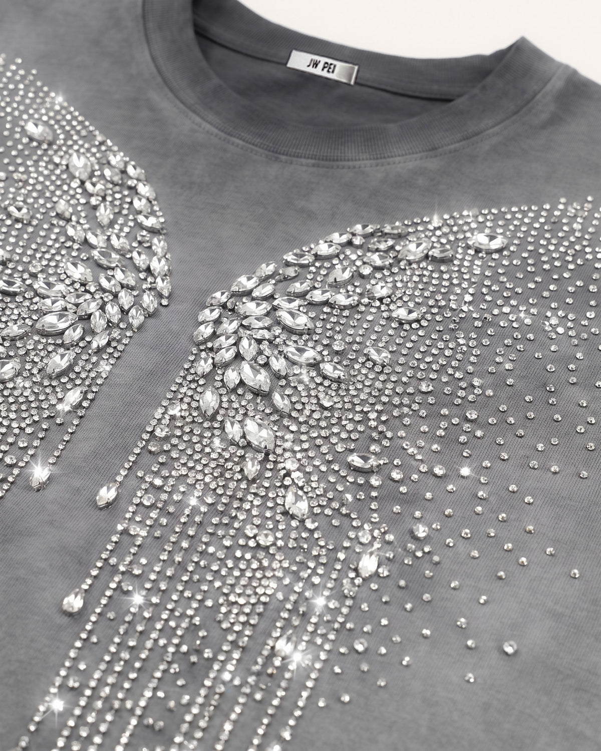 The Angelic Dripping Crystal Wings Tee - Washed Grey | JW PEI