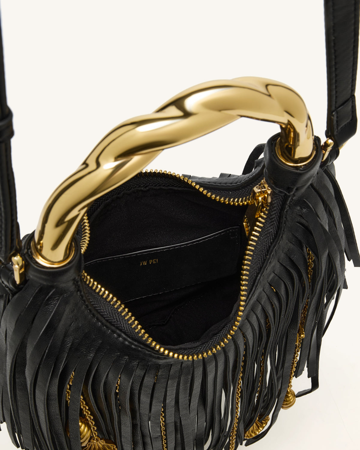 Chloe Metal Handle Fringe Top Handbag - Black | JW PEI