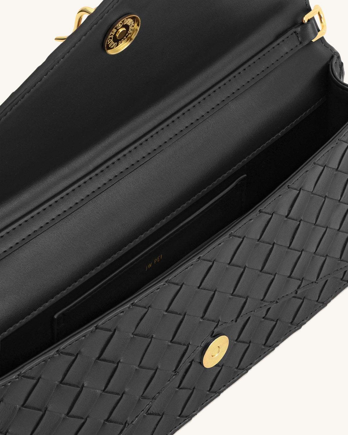 Celeste Woven Textured Envelope Top Handle Bag - Black | JW PEI