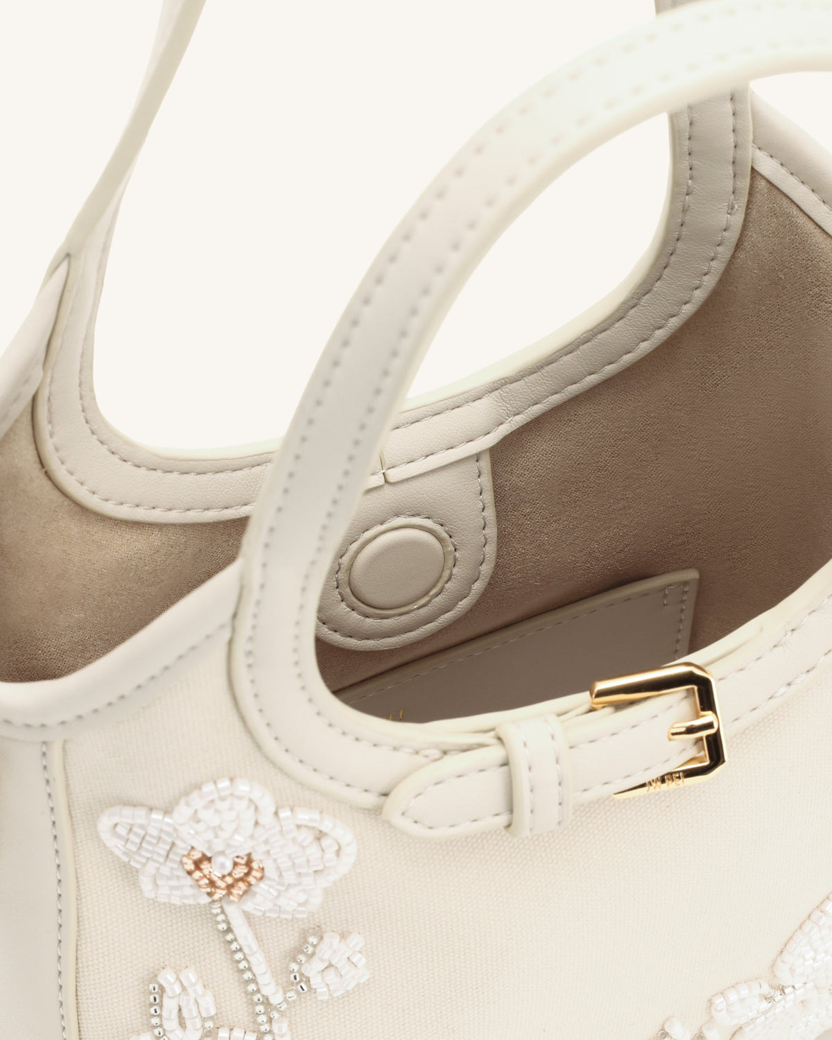 Brooke Mini Belted Embellished Orchid Beaded Top Handle Bag - Ivory | JW PEI