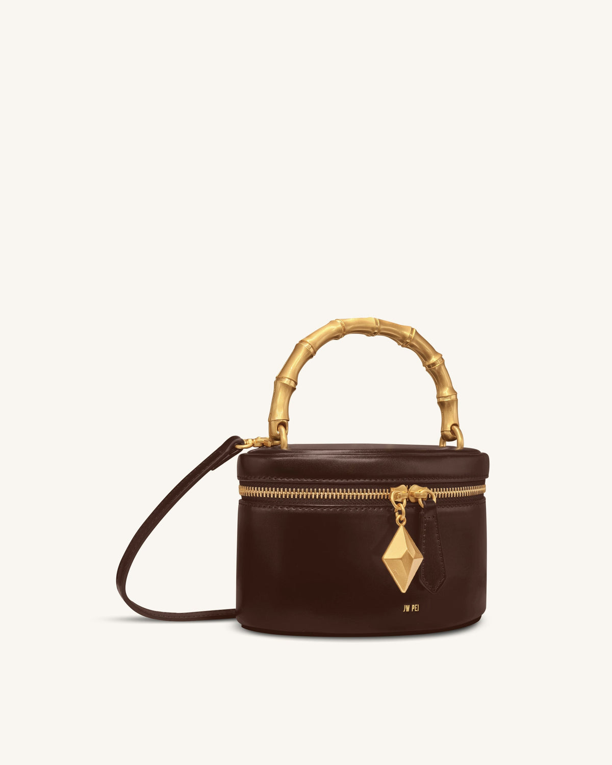 Natalie Metal Geometric Pendant Handle Bag - Dark Brown | JW PEI