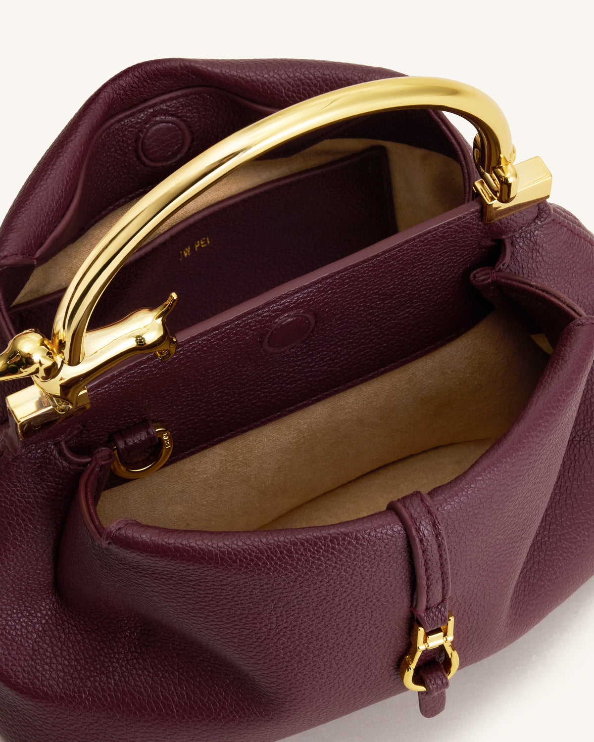 Bruna Dachshund Metal Handle Top Handle Bag - Burgundy | JW PEI
