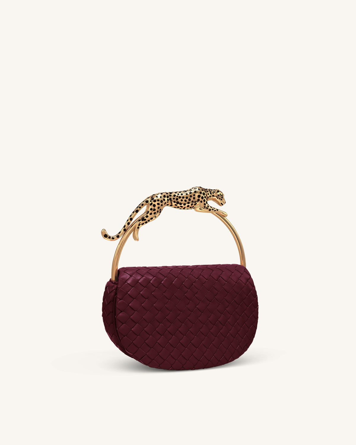Ione Woven Leopard Shaped Top Handle Bag - Burgundy | JW PEI
