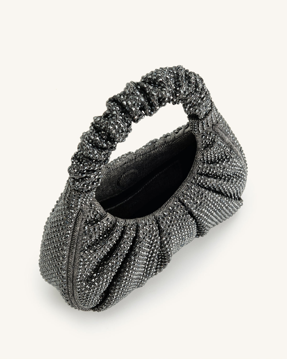 Gabbi Artificial Crystal Medium Ruched Hobo Handbag - Anthracite | JW PEI
