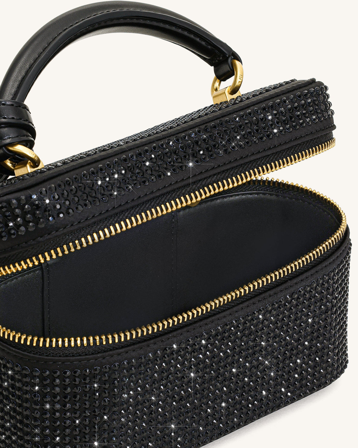 Cleo Artificial Crystal Box Shape Top Handle Bag - Black | JW PEI