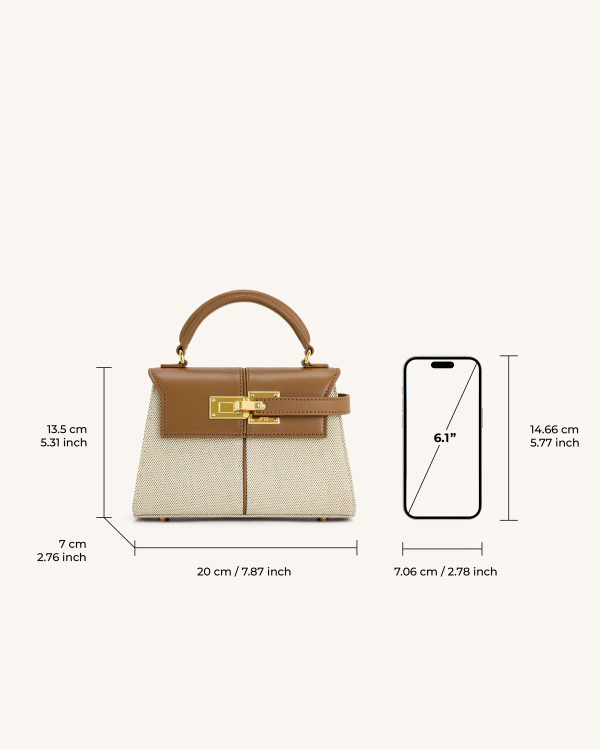 Elise Top Handle Bag - Brown Canvas | JW PEI