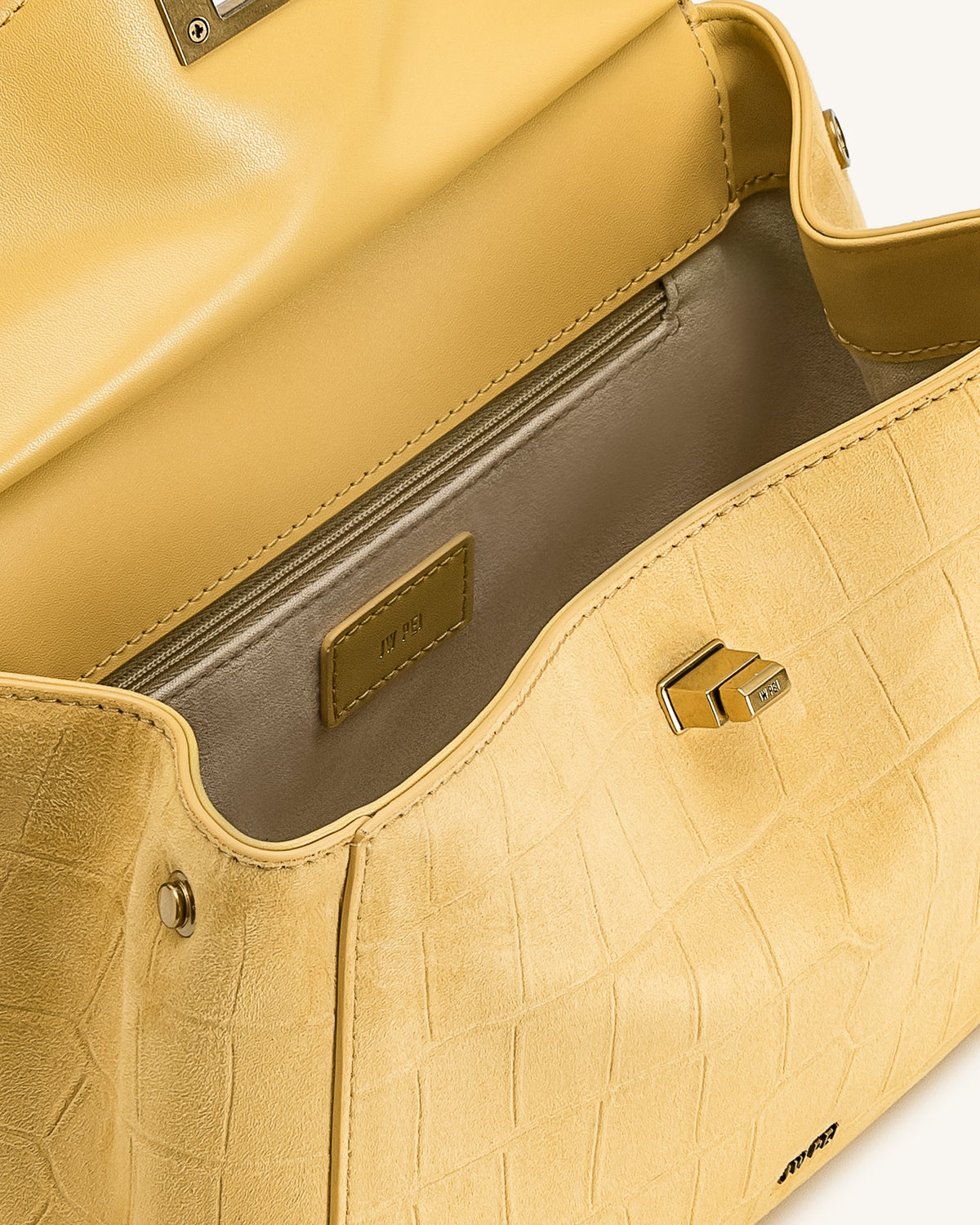 Lucia Classic Croc-Embossed Faux Suede Top Handle Bag - Yellow | JW PEI