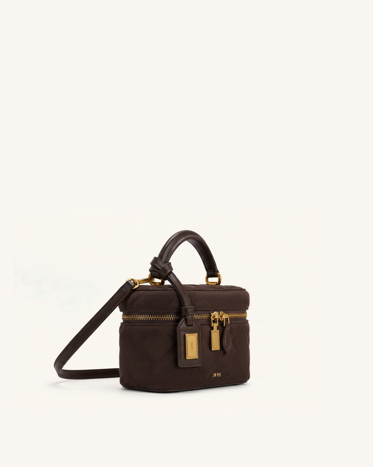 Cleo Faux Suede Box Shape Top Handle Bag - Dark Chocolate Brown | JW PEI