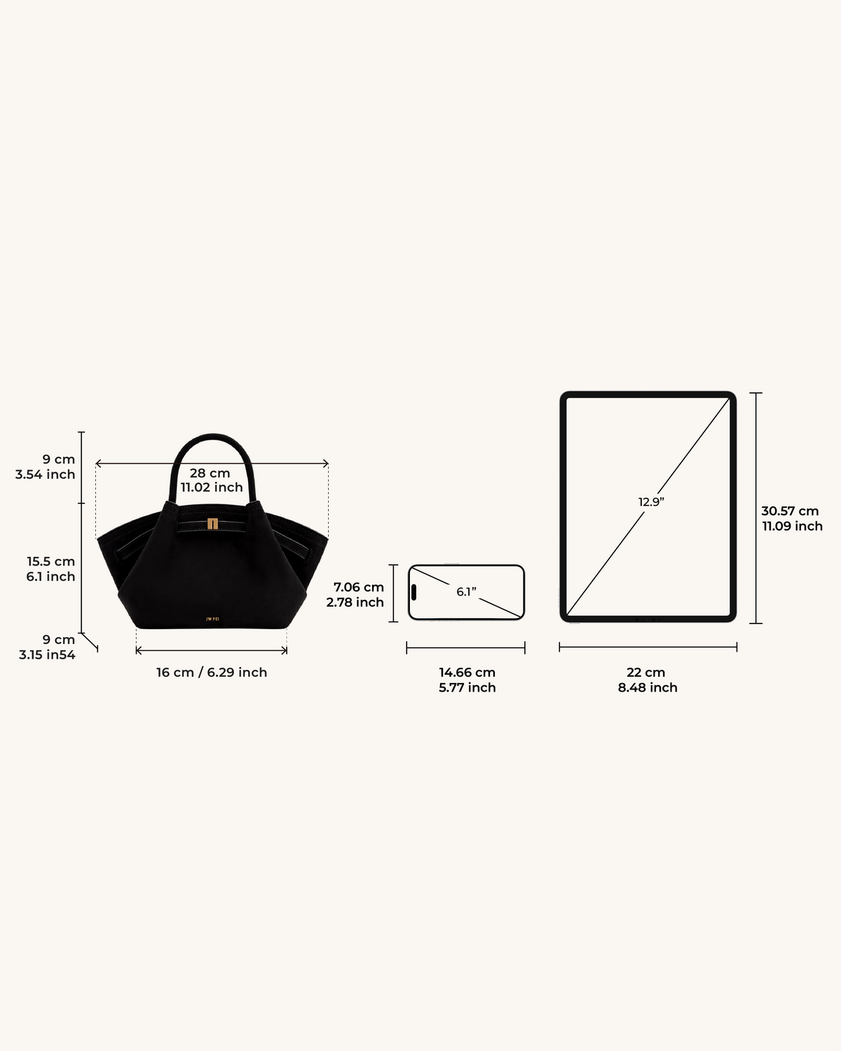 Hana Mini Faux Suede Tote Bag - Black | JW PEI
