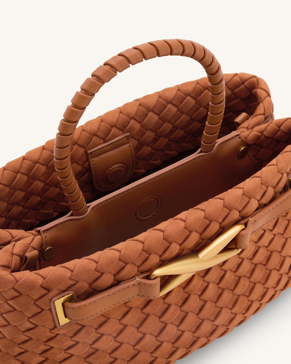 Elora Faux Suede Woven Tote Bag - Brown | JW PEI