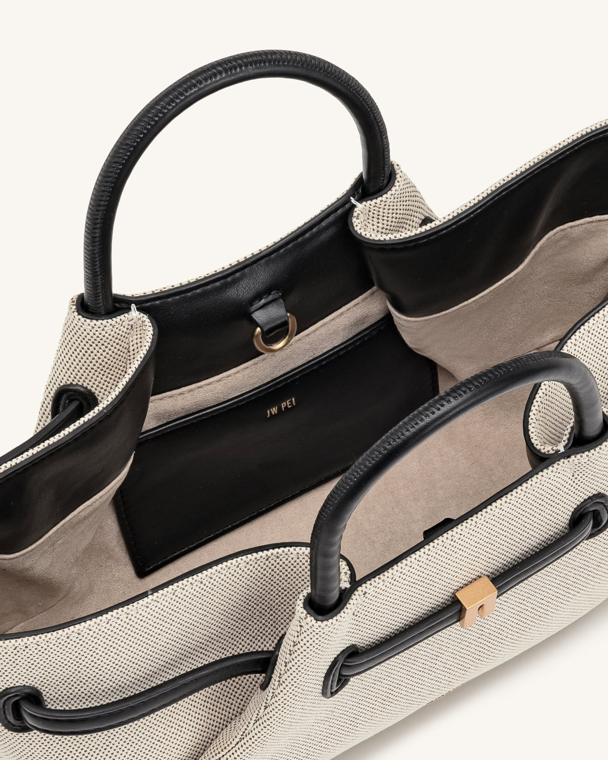 Maeve Dachshund Metal Charm Tote Bag - Black Canvasa | JW PEI