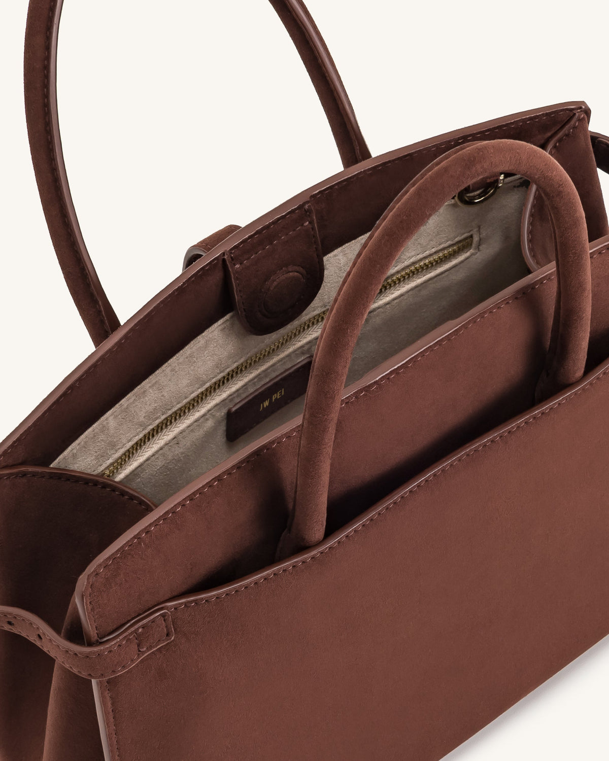 Saige Faux Suede Tote Bag - Brown | JW PEI
