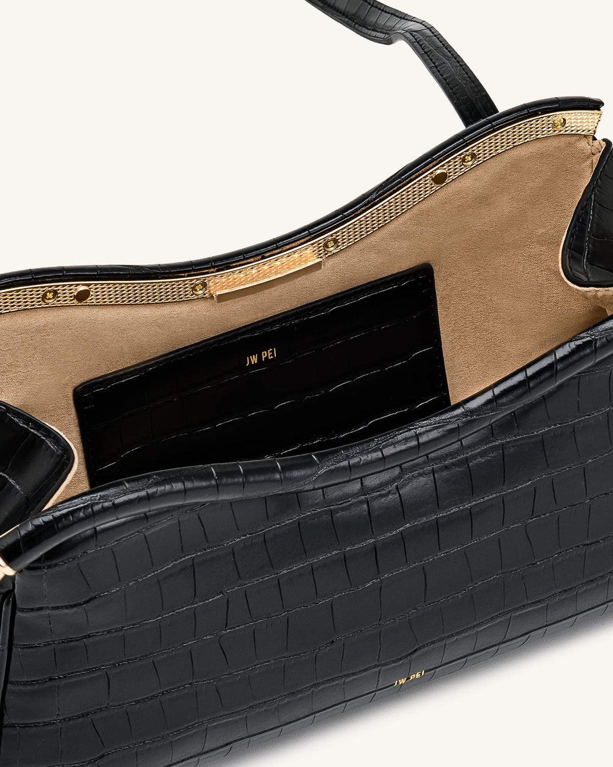 Naomi Curved Shoulder Bag - Black Croc | JW PEI