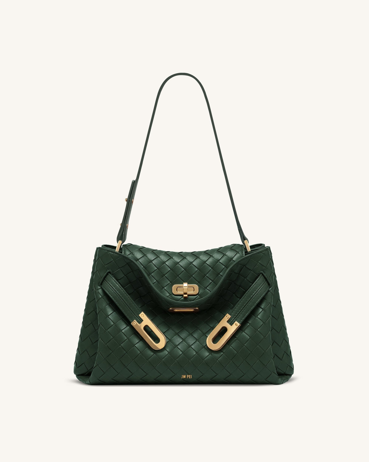 Rhea Woven Texture Double Buckle Shoulder Bag - Teal | JW PEI