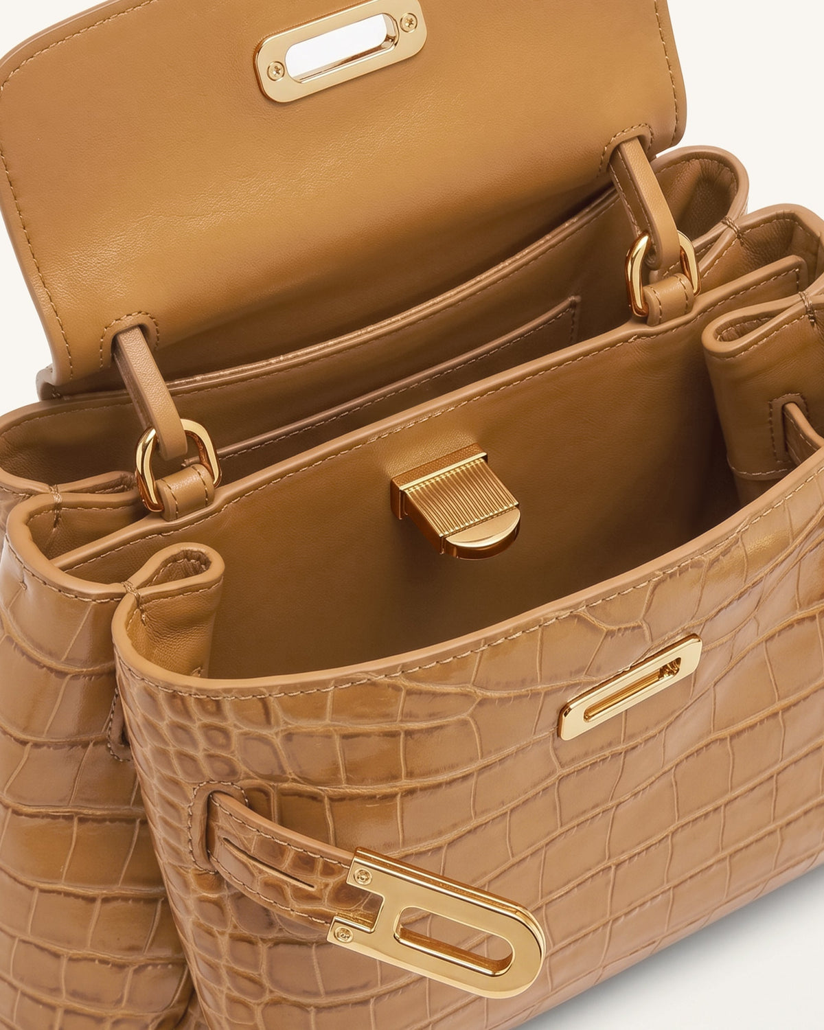 Rhea Small Double Buckle Shoulder Bag - Light Brown Croc | JW PEI