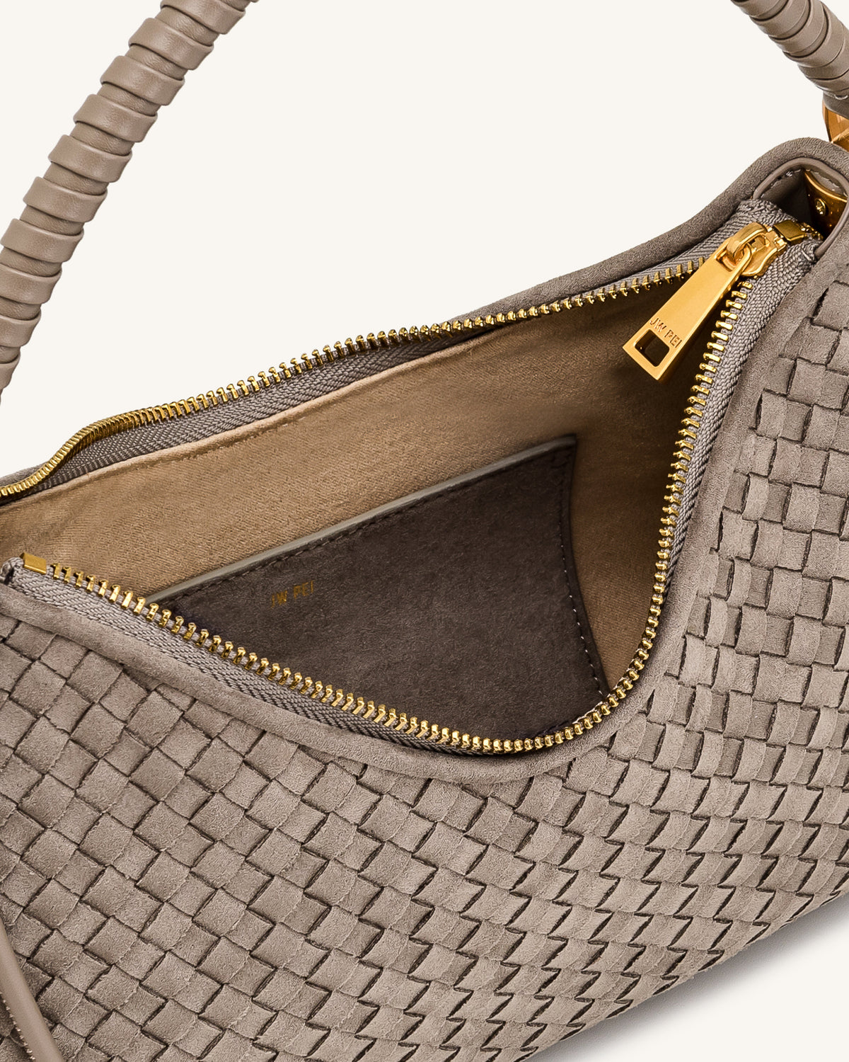 Lorena Woven Faux Suede Shoulder Bag - Stone Taupe | JW PEI