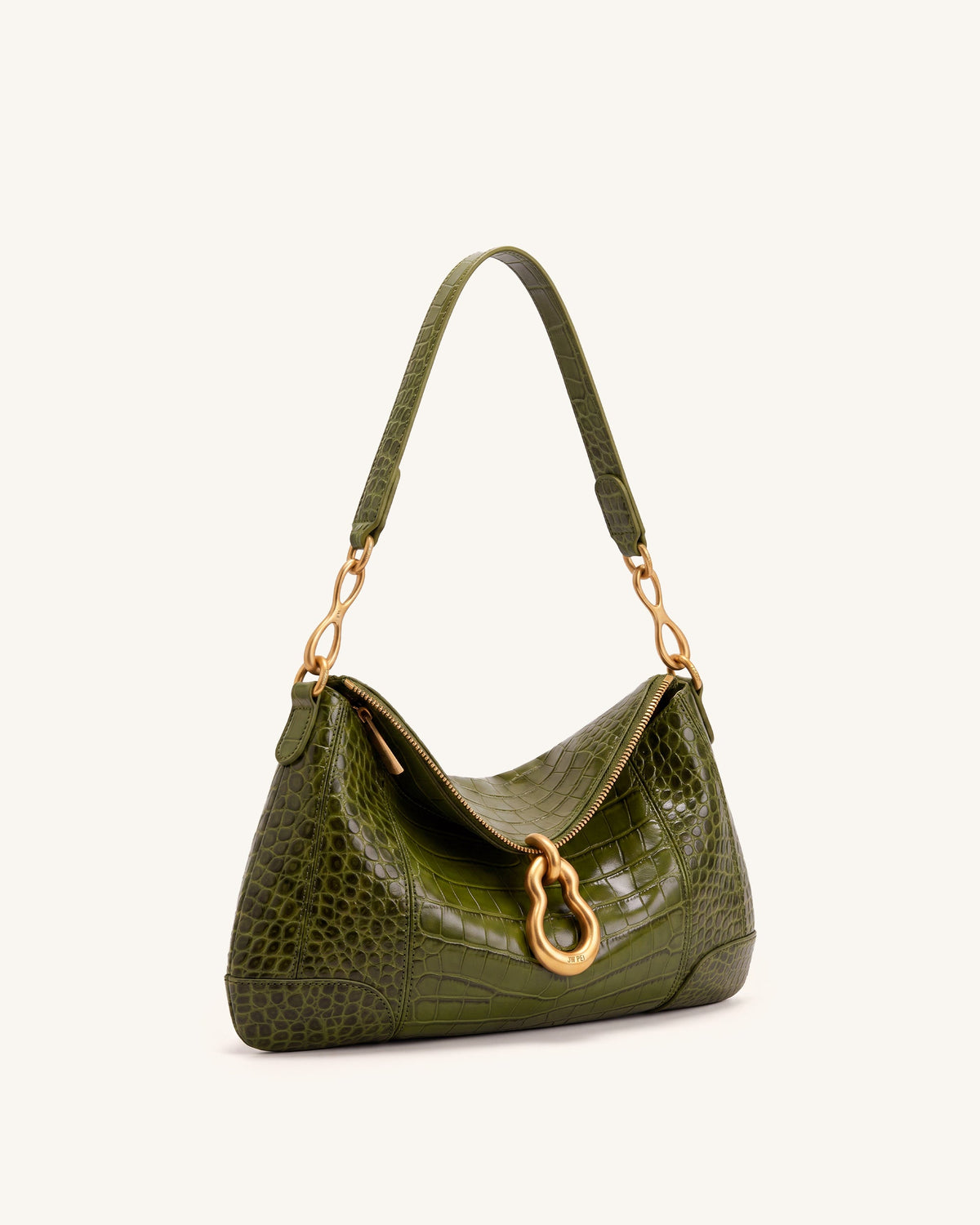 Jayla Metal Pendant Embellished Shoulder Bag - Green Croc | JW PEI