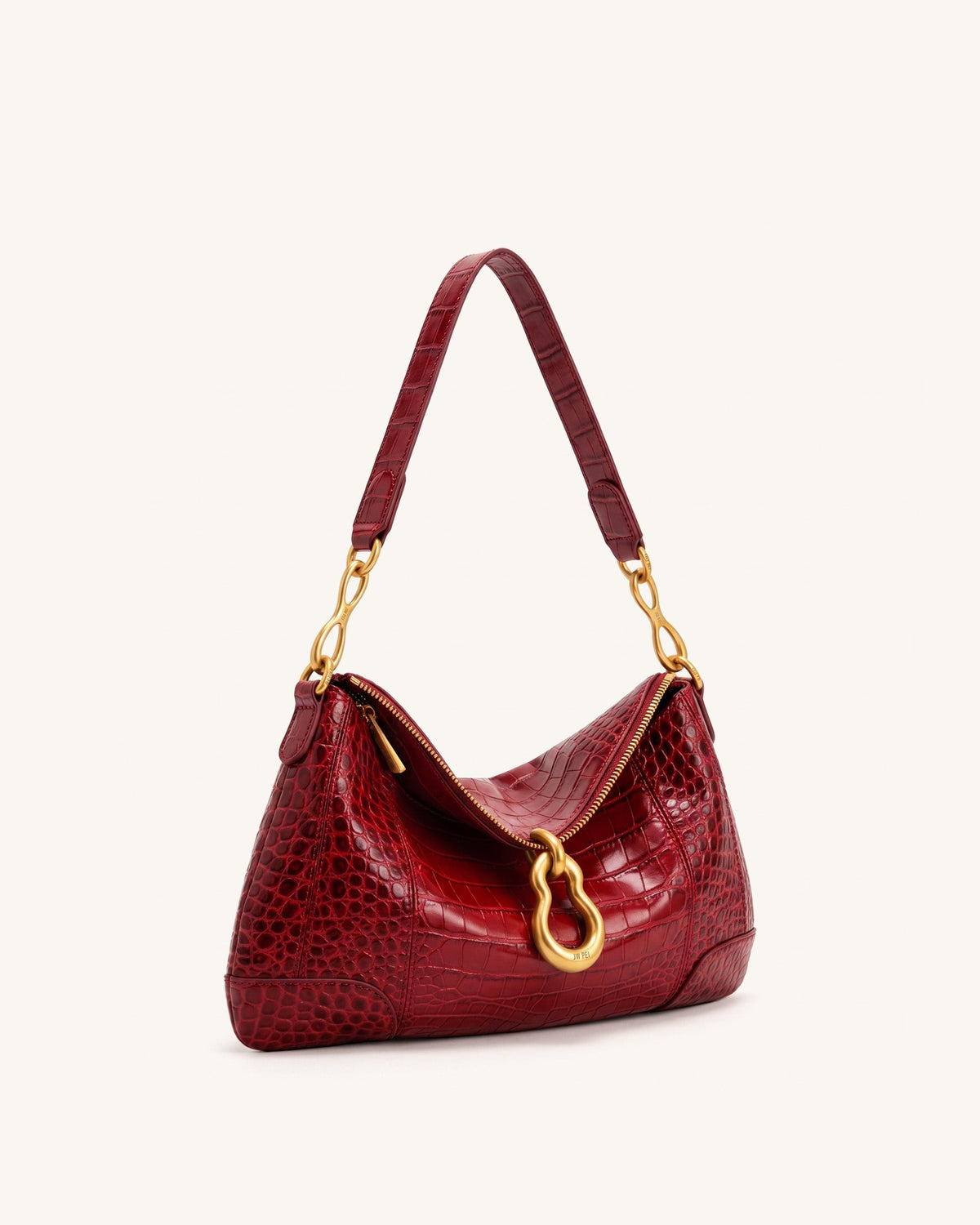 Jayla Metal Pendant Embellished Shoulder Bag - Red Croc | JW PEI