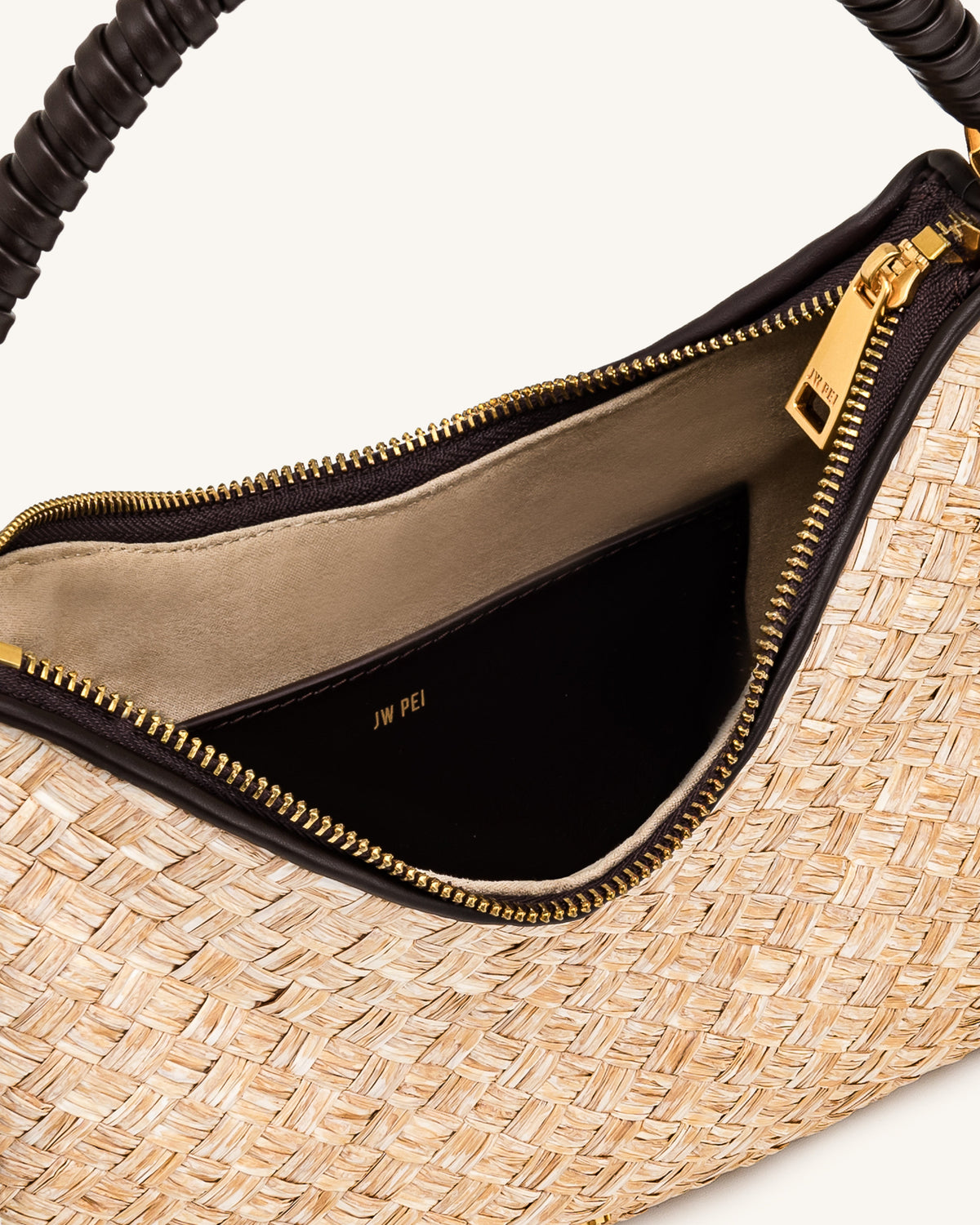 Lorena Faux Straw Shoulder Bag - Brown | JW PEI