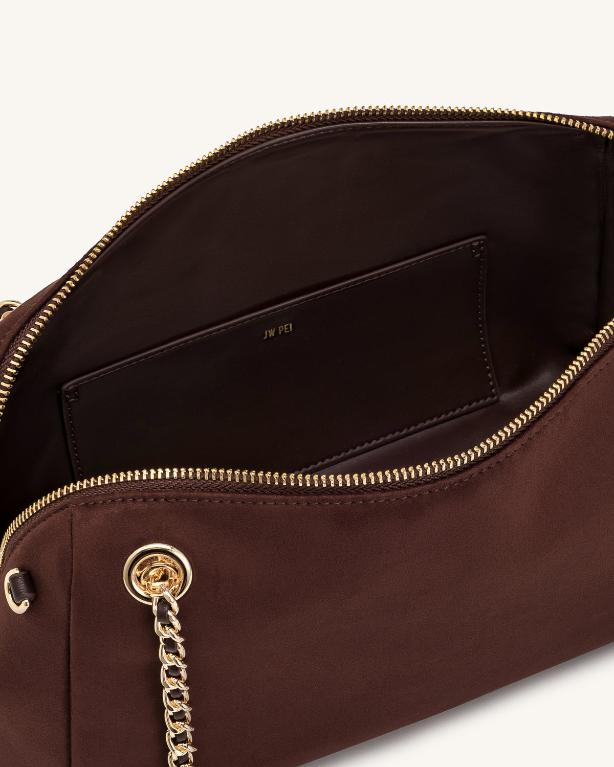 Mireya Faux Suede Chain Shoulder Bag - Dark Brown | JW PEI