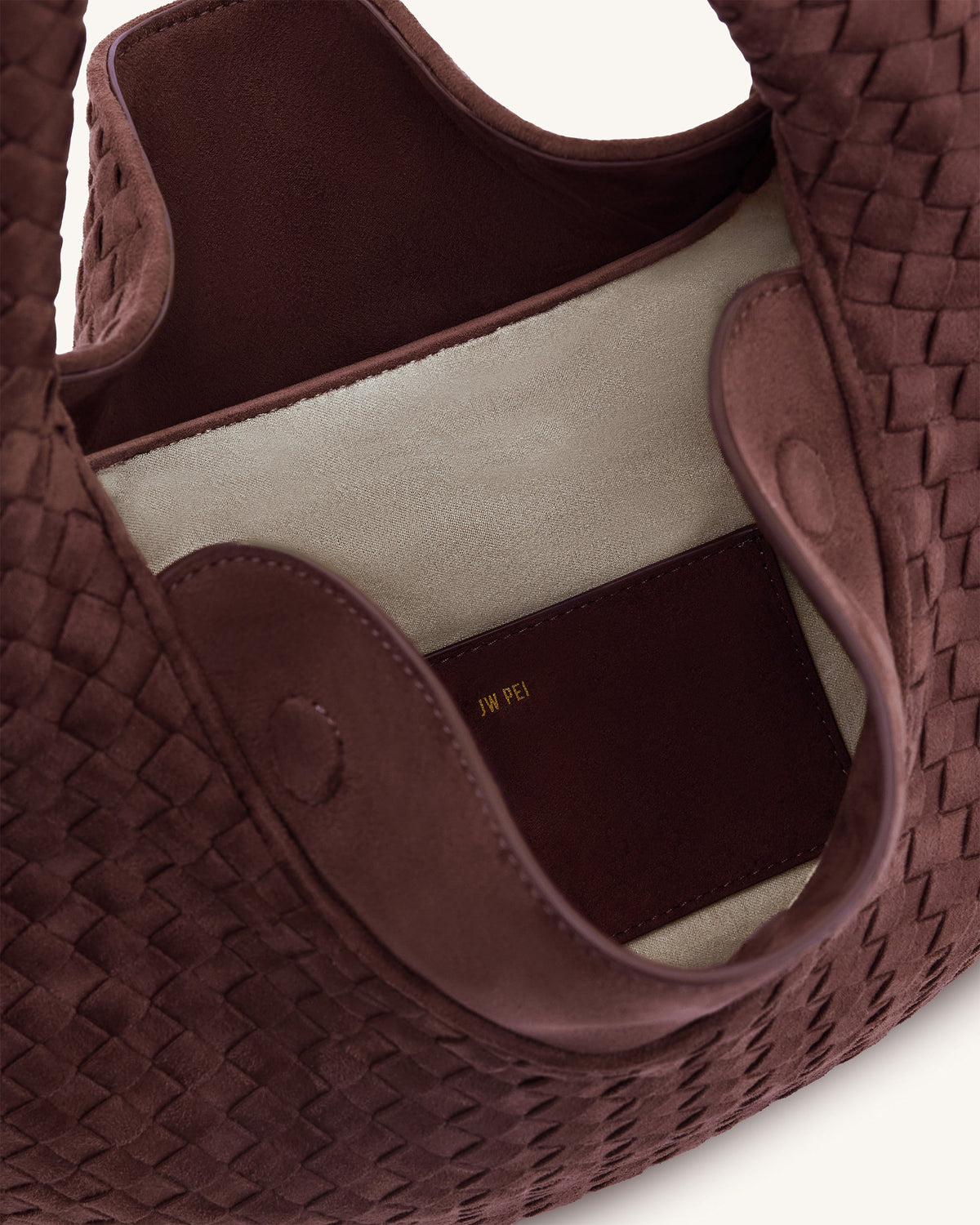 Nola Faux Suede Woven Hobo Shoulder Bag - Dark Mocha | JW PEI