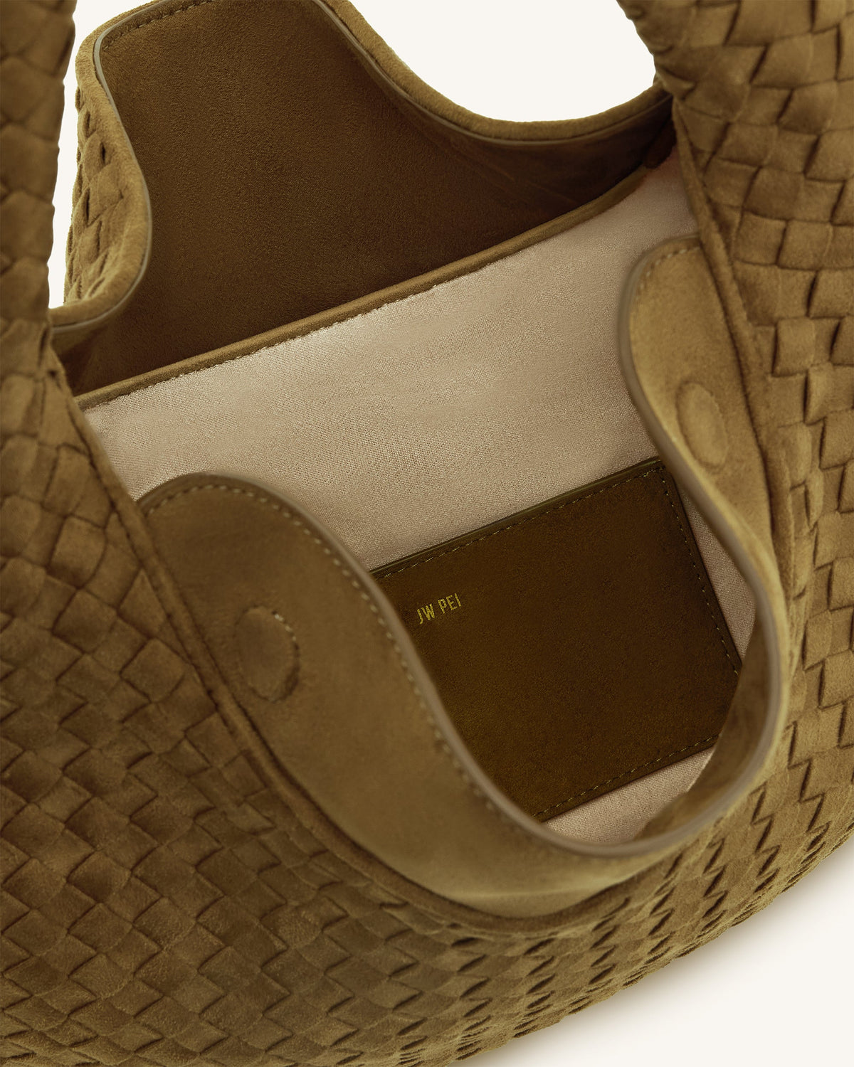 Nola Faux Suede Woven Hobo Shoulder Bag - Olive Green | JW PEI