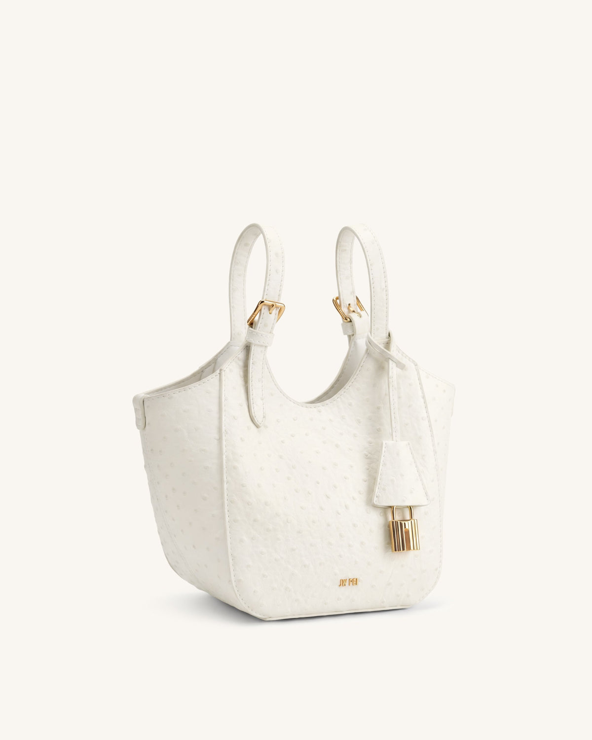 Ines Faux Ostrich Padlock Tote Bag - White | JW PEI