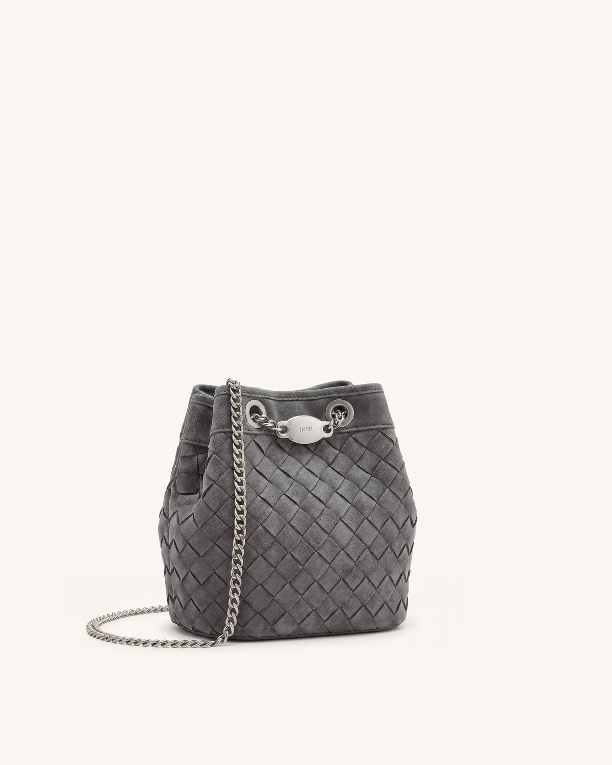 Yara Faux Suede Hand-Woven Bucket Bag - Dark Grey | JW PEI