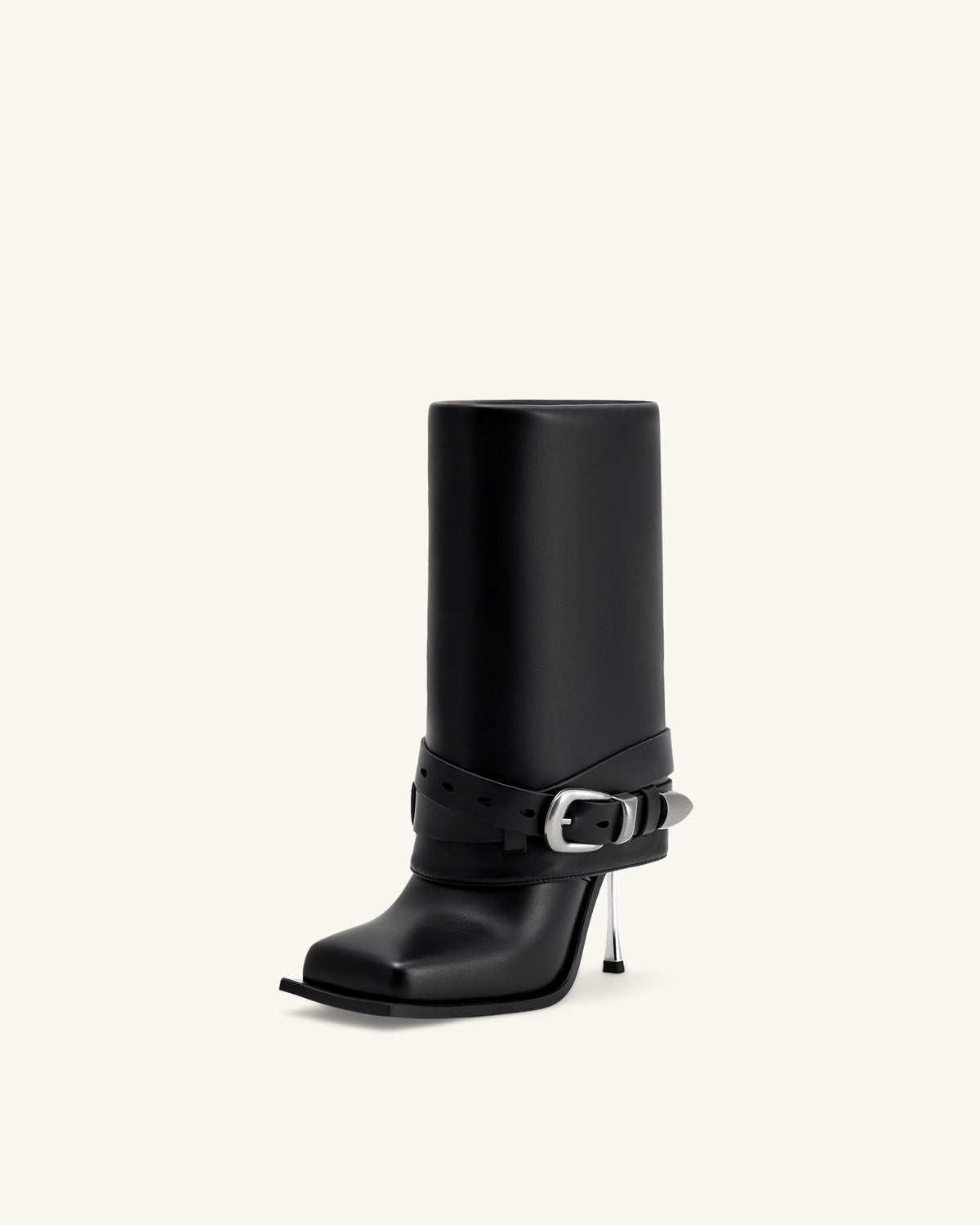 Emilia Western Buckled Leather Stiletto Boots - Black | JW PEI