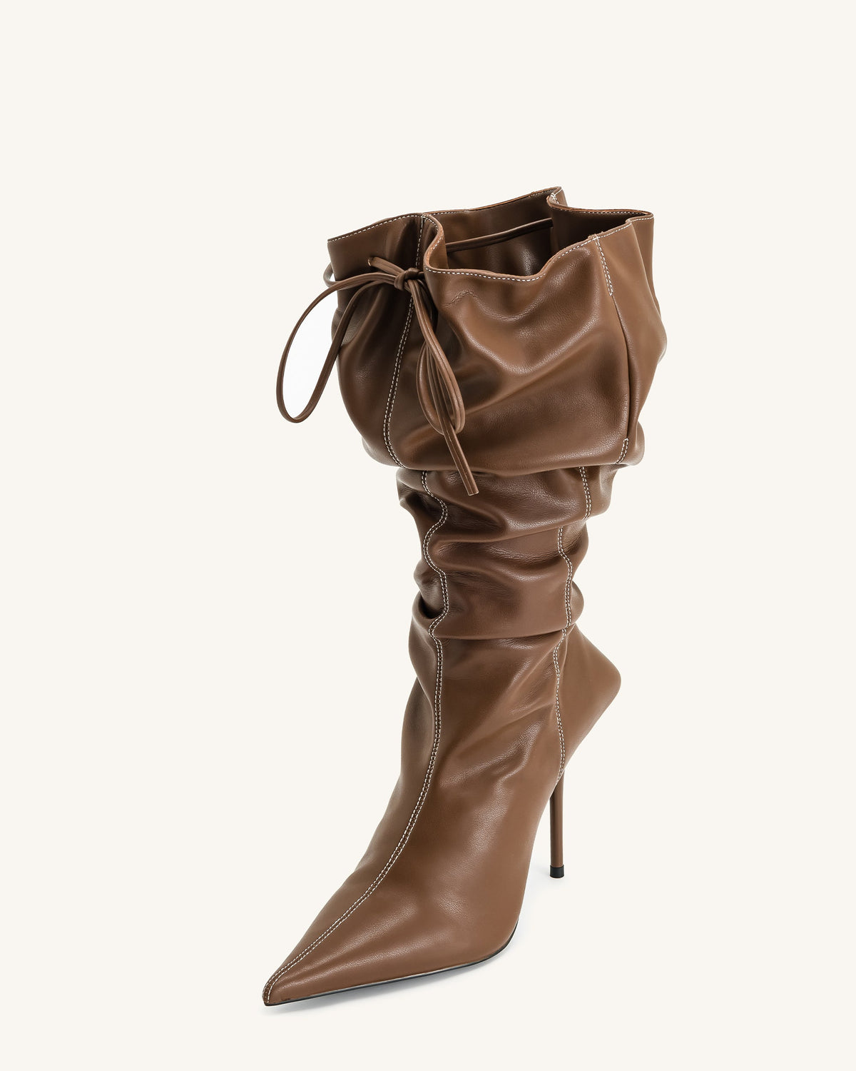 Olivia Leather High Heel Boots - Brown | JW PEI