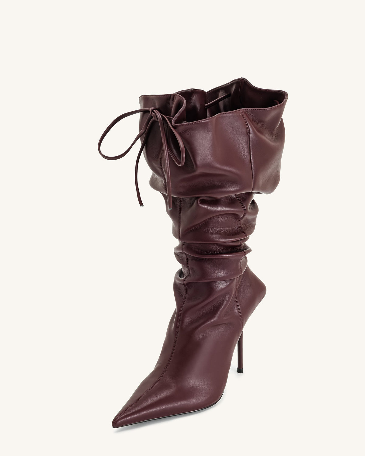 Olivia Leather High Heel Boots - Burgundy | JW PEI