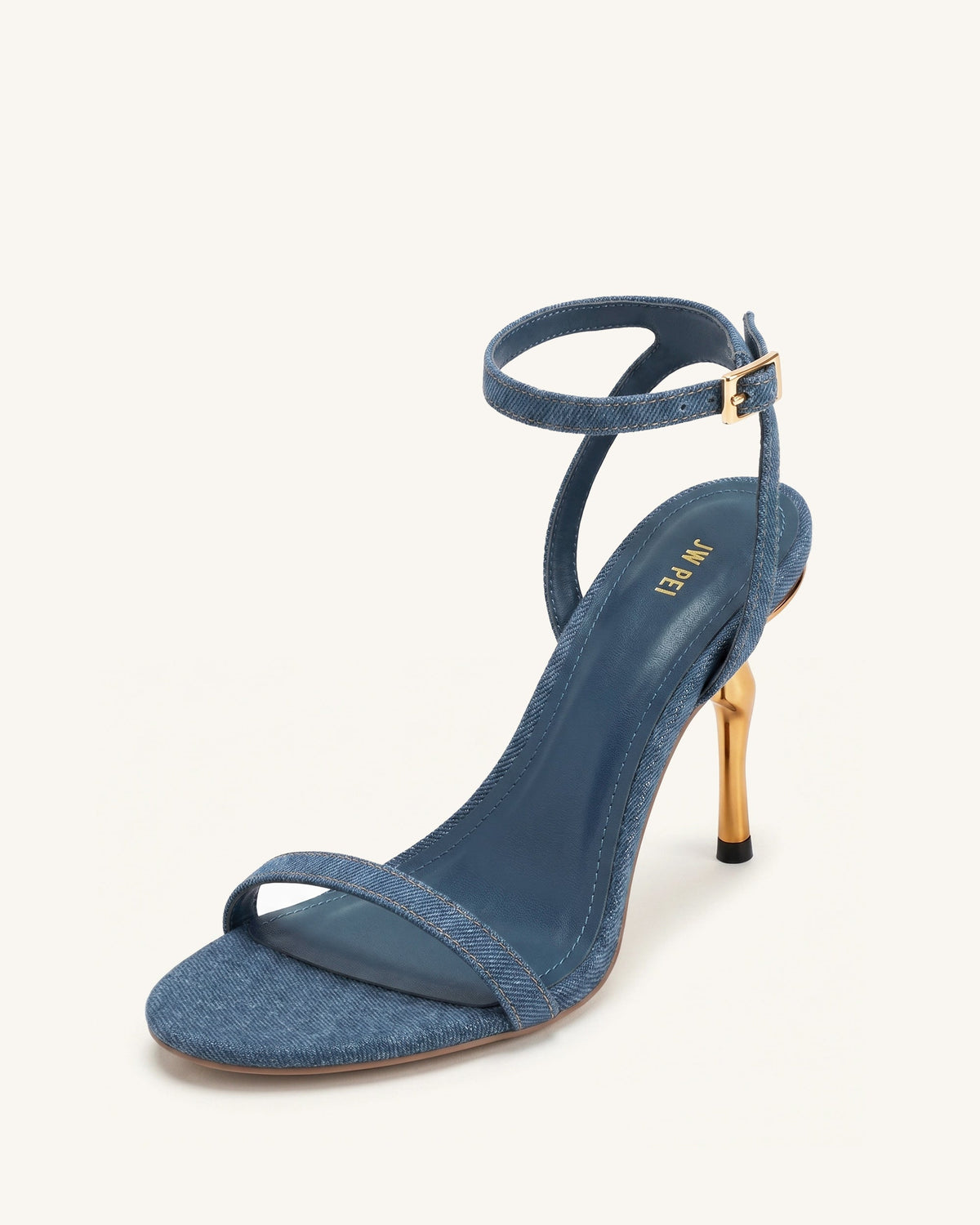 Alivia Gold Metal Heel Sandals - Denim Blue | JW PEI