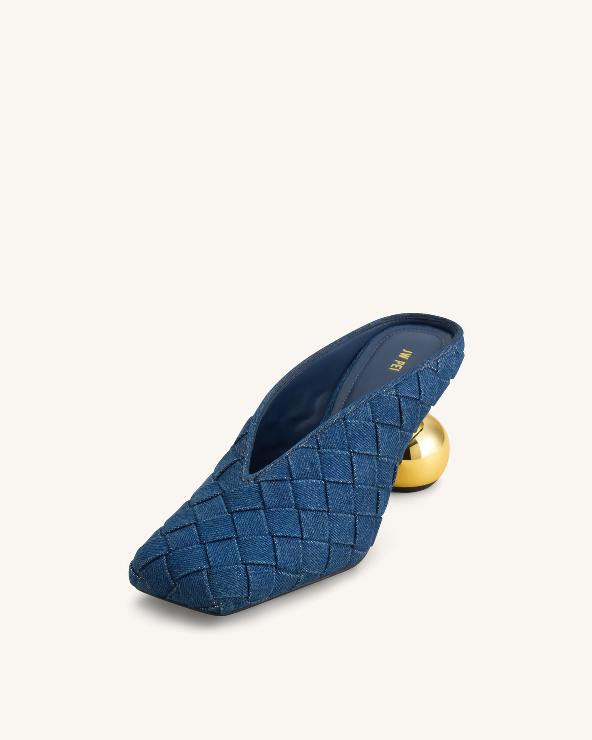 Ellie Woven Square-Toe Mule Heels - Denim Blue | JW PEI