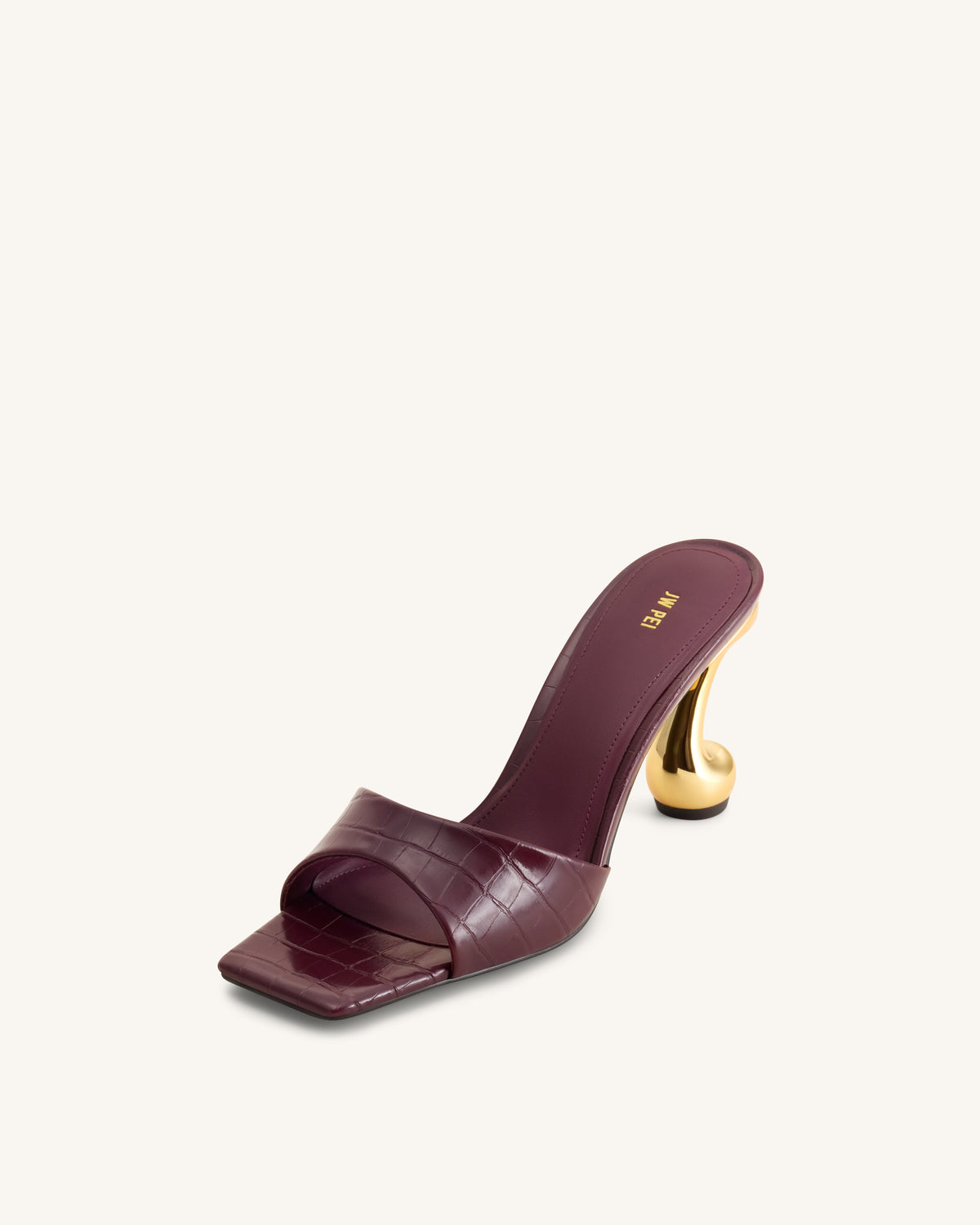 Hannah Croc-Embossed Heel Mules - Burgundy | JW PEI