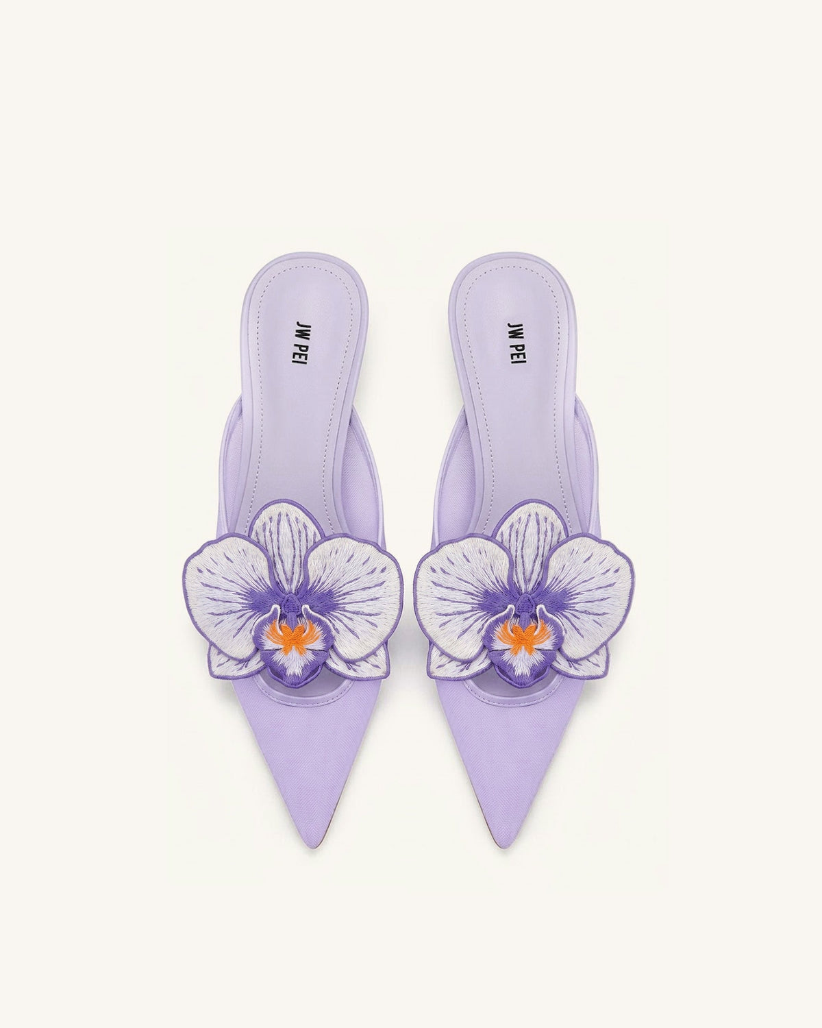 Helena Embroidery Decoration Pierced Mules - Purple | JW PEI
