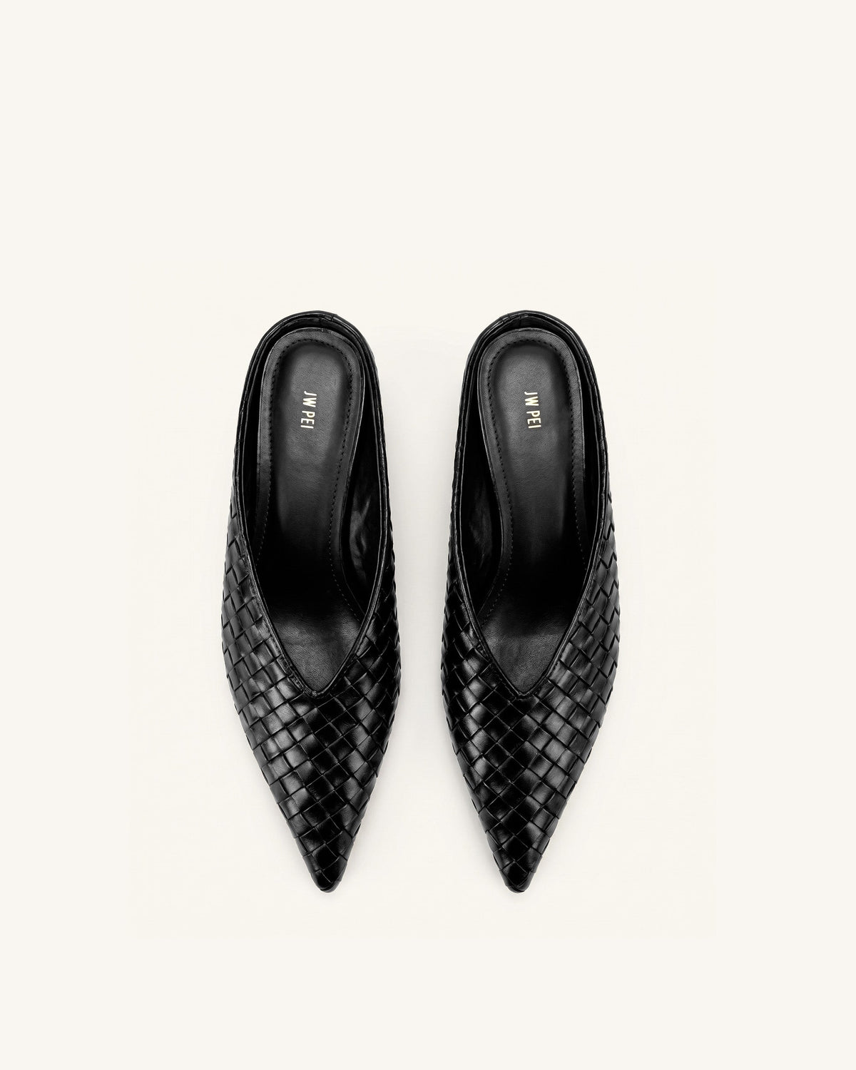 Helena Woven Textured Pointed Toe Mules - Black | JW PEI