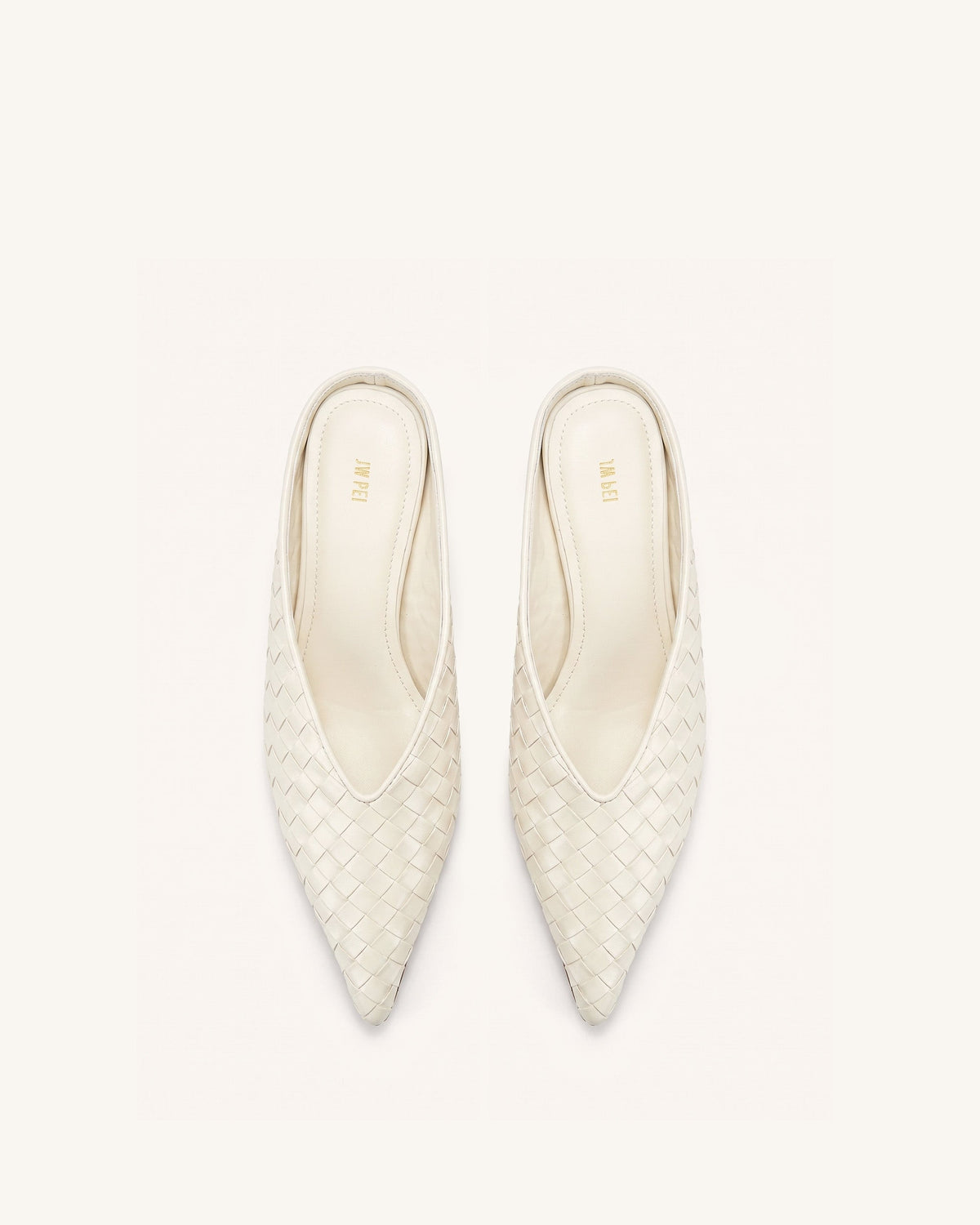 Helena Woven Textured Pointed Toe Mules - Beige | JW PEI