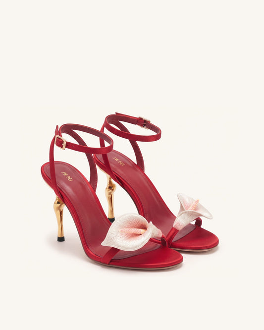 Alivia Calla Lily Gold Metal Heel Sandals - Red | JW PEI